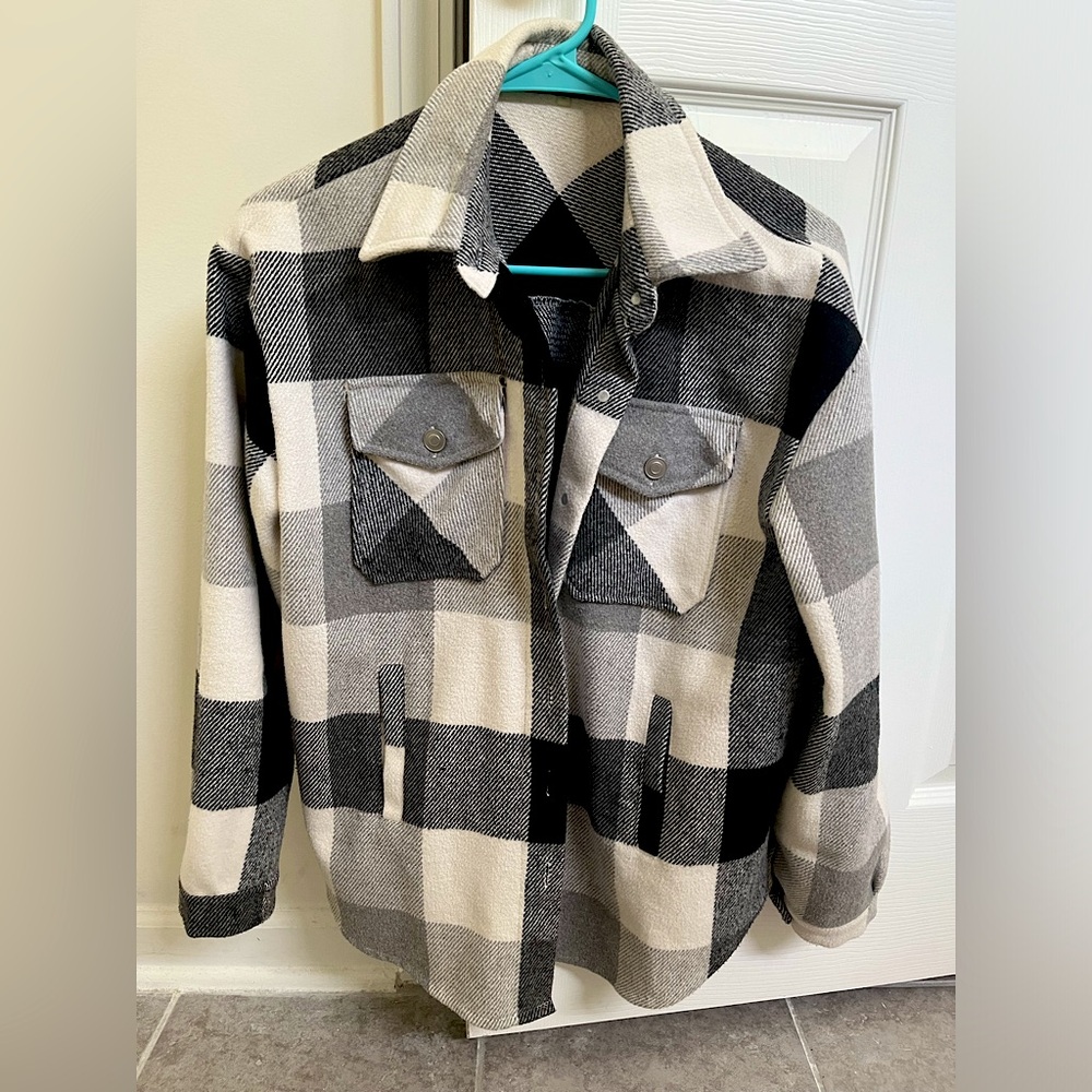 Casual Plaid Shacket Wool Blend (shirt jacket)